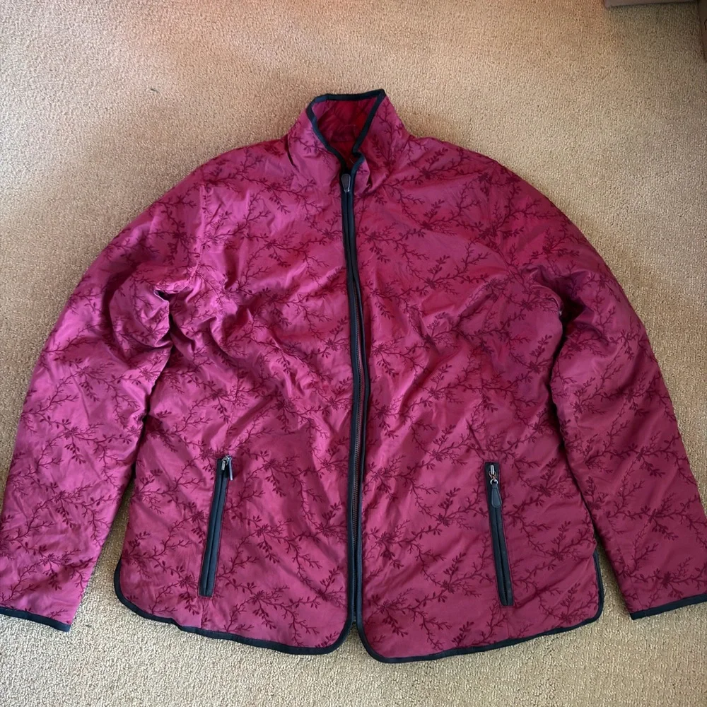 Eddie Bauer detailed embroidery maroon down jacket-beautiful for the holidays! - Picture 1 of 6